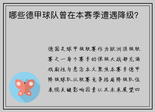 哪些德甲球队曾在本赛季遭遇降级？